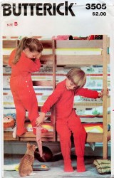 3505 BUTTERICK UNISEX LONG JOHN FOOTED DROP DRAWER PAJAMA PATTERN  KID 2-4; 5-6X CHOICE